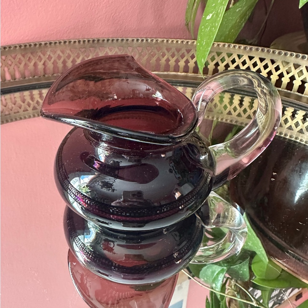 60's Mid-Century Modern Stingray Amethyst Glass Handmade Art Glass Cream Pitcher